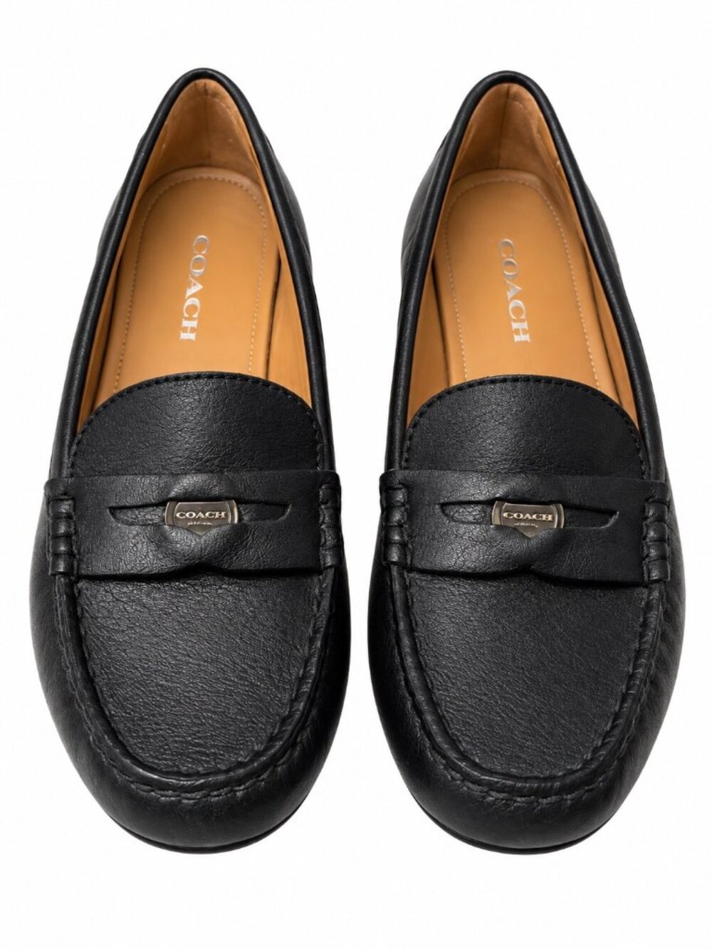 Coach Penny Loafers Black Leather Size 8 Slip-On Womens Shoes